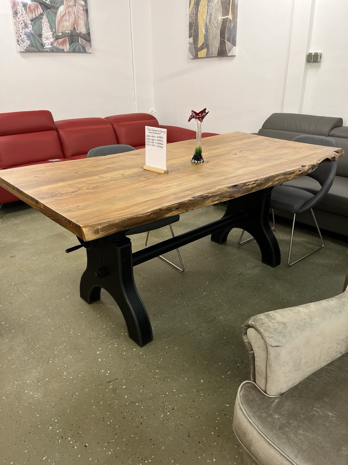 Tisch Industrie Rustikal Gusseisern
Höhenverstellbar massiv Holztisch Akazie + Echt Baumkante – Bild 21