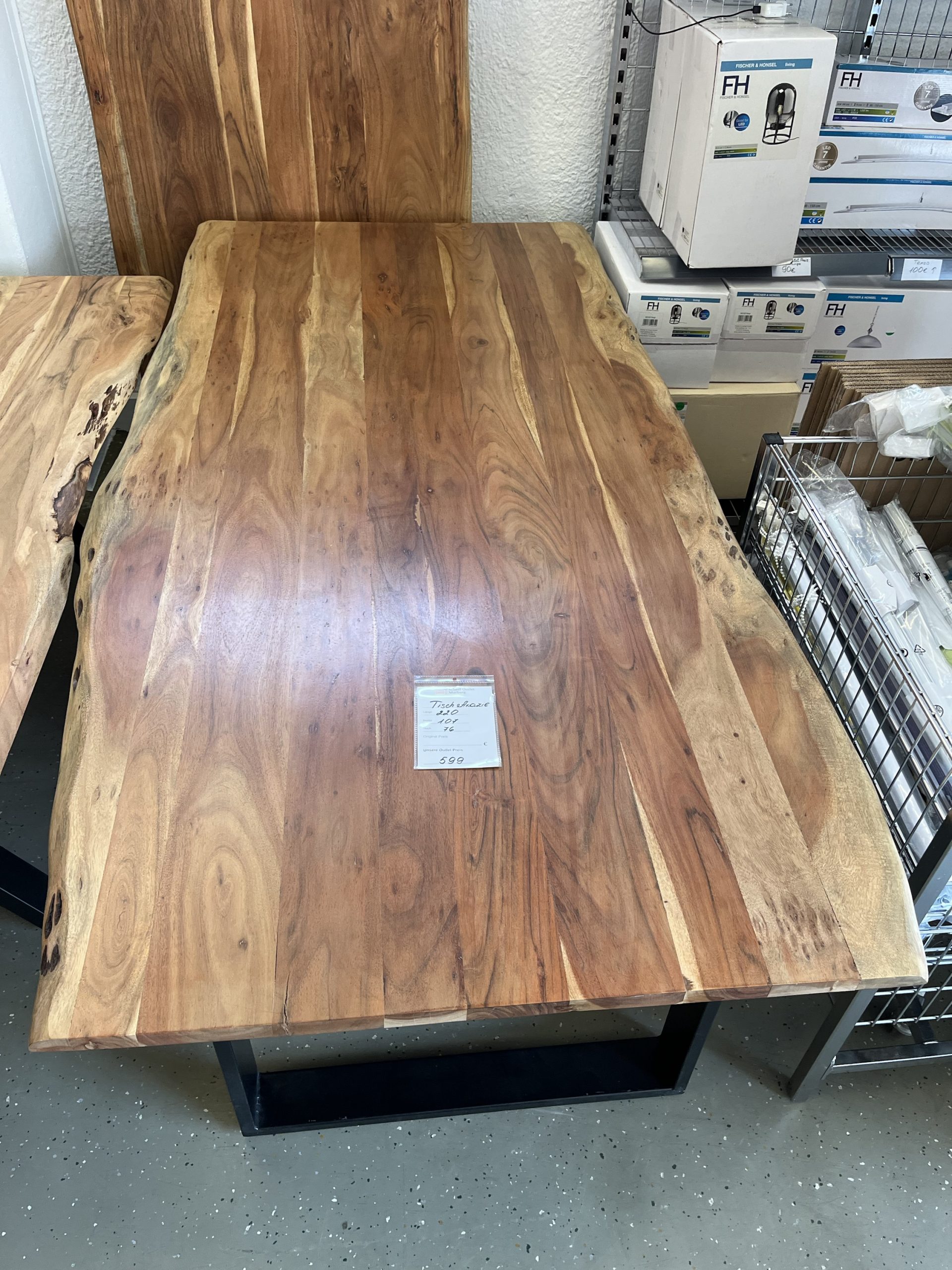 Esstisch Tisch + Massivholz Akazie + Designer Gestell 220x100 cm