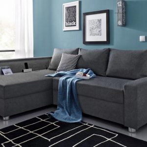 Ecksofa Schlafsofa L-Form inklusive Bettfunktion, Federkern LED Beleuchtung