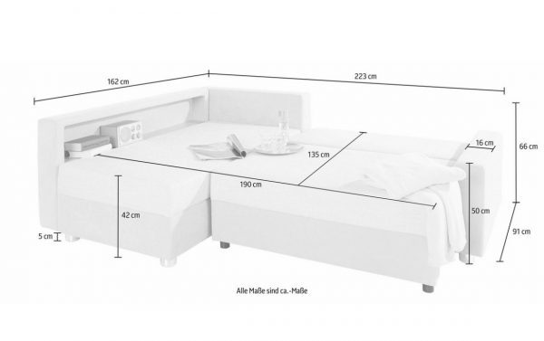 Ecksofa Schlafsofa L-Form inklusive Bettfunktion, Federkern LED Beleuchtung – Bild 11