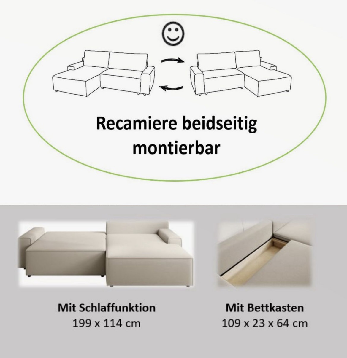 Ecksofa Schlafsofa mit Bettkasten, Couch in L-Form, Breite 245 cm – Bild 10