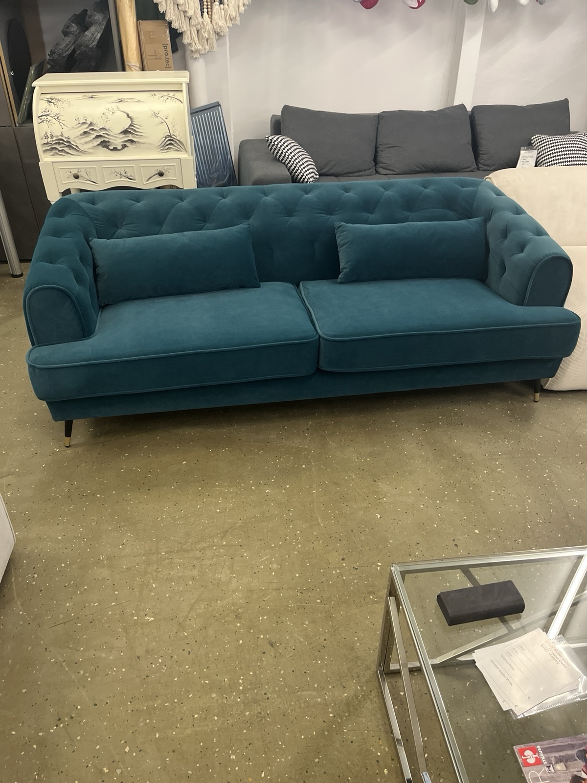3-Sitzer-Sofa, Samt, Enteneiblau
200x90x72 cm – Bild 2