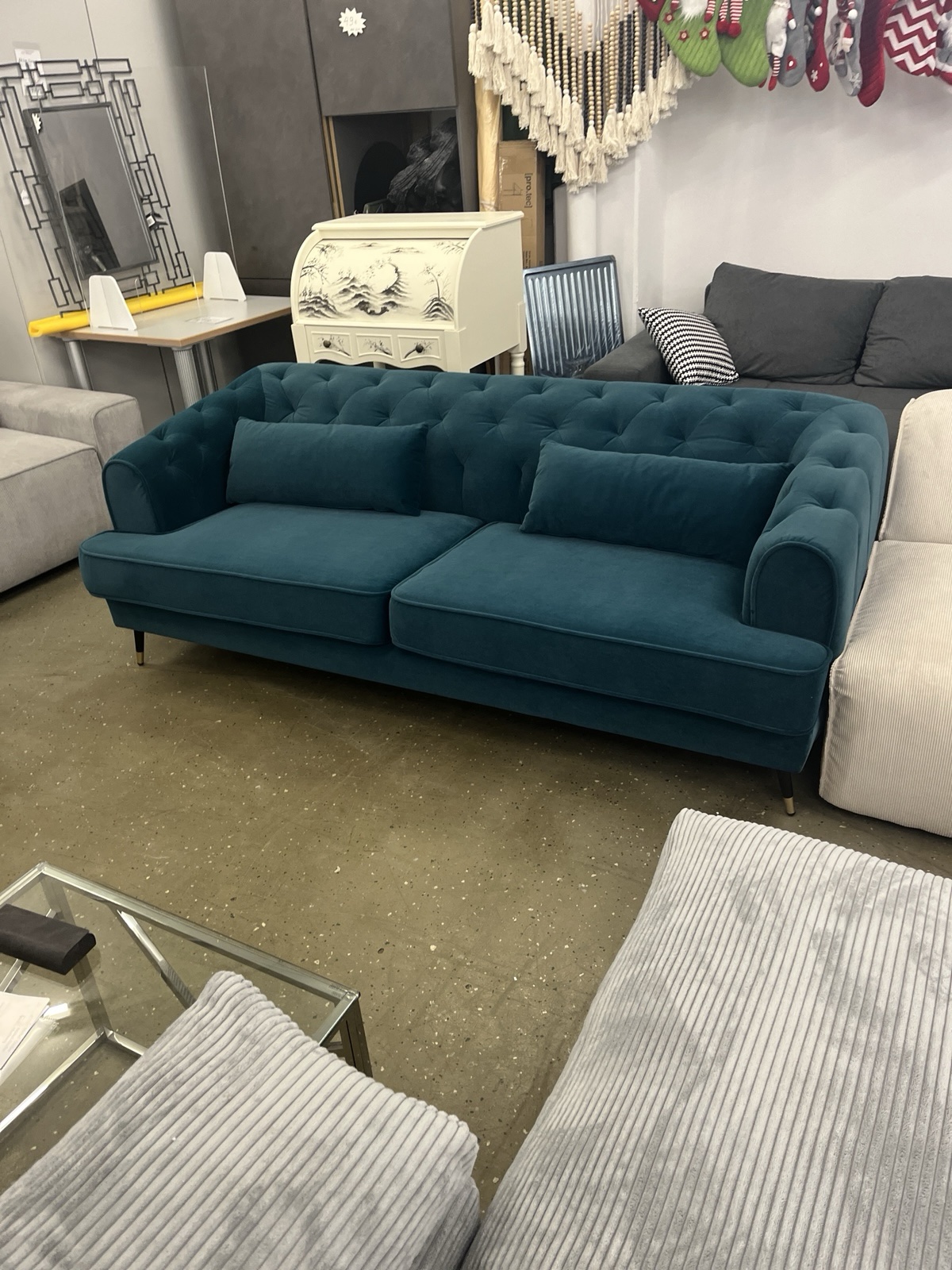 3-Sitzer-Sofa, Samt, Enteneiblau
200x90x72 cm – Bild 3