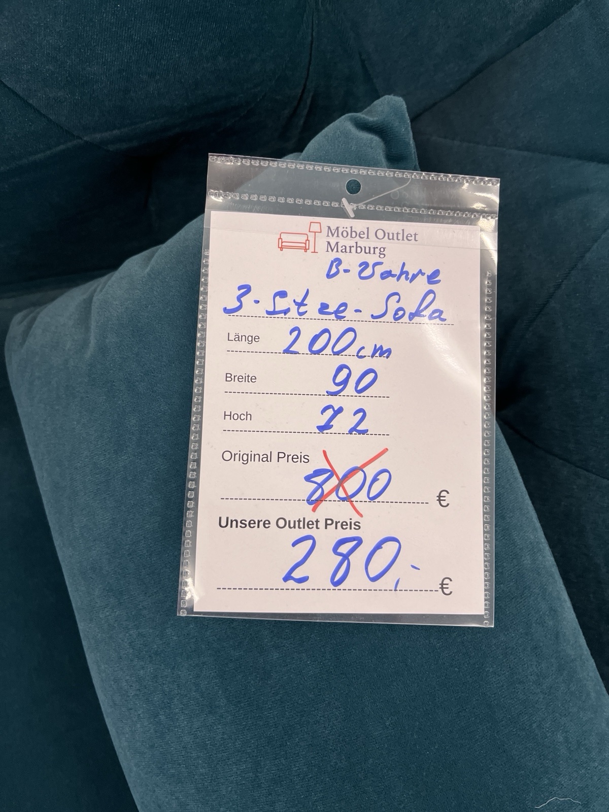 3-Sitzer-Sofa, Samt, Enteneiblau
200x90x72 cm – Bild 13