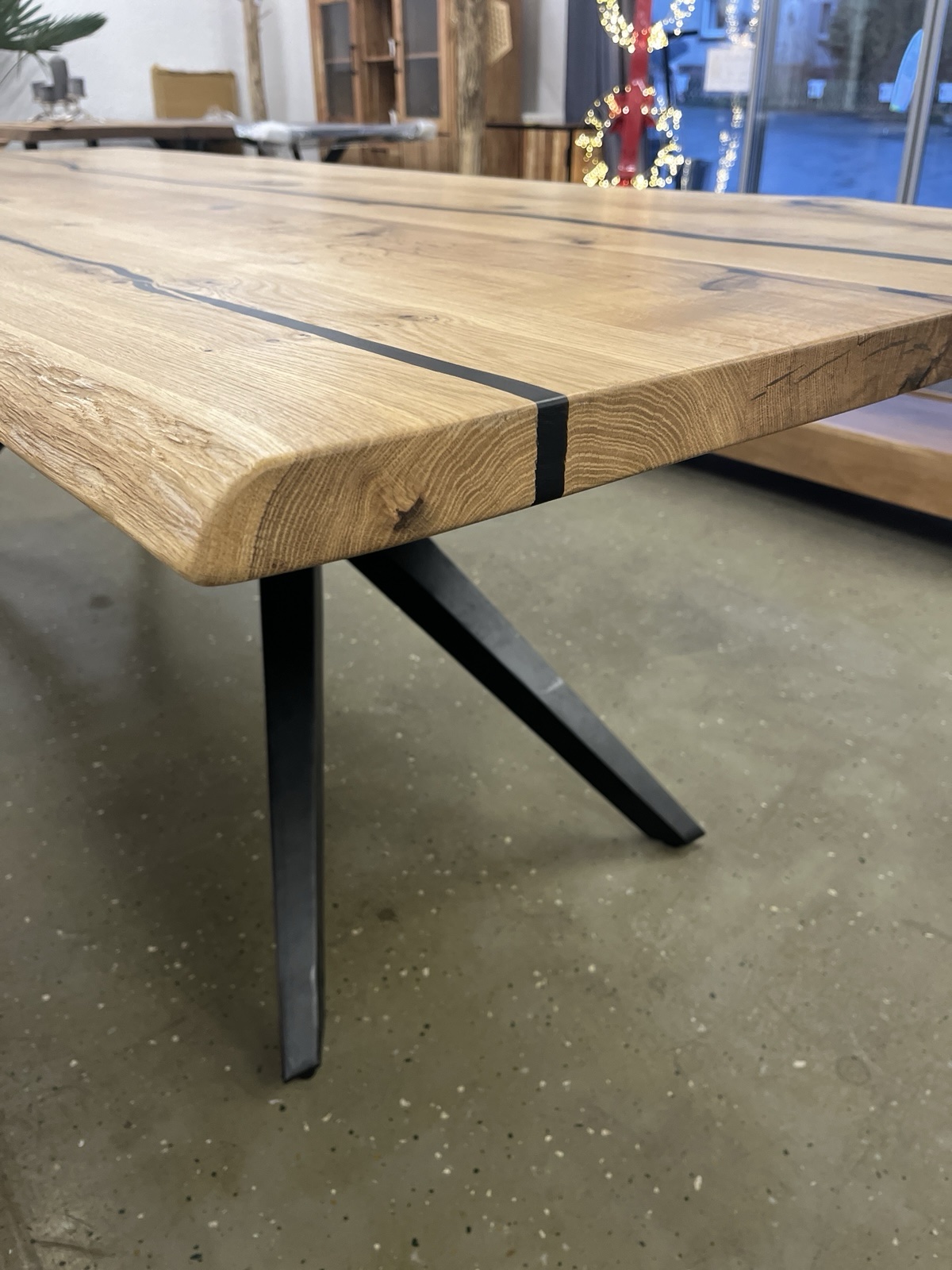 Esstisch Tisch +Massivholz Eiche VOLL 4cm +Baumkante +Epoxidharz 260x100 cm – Bild 11