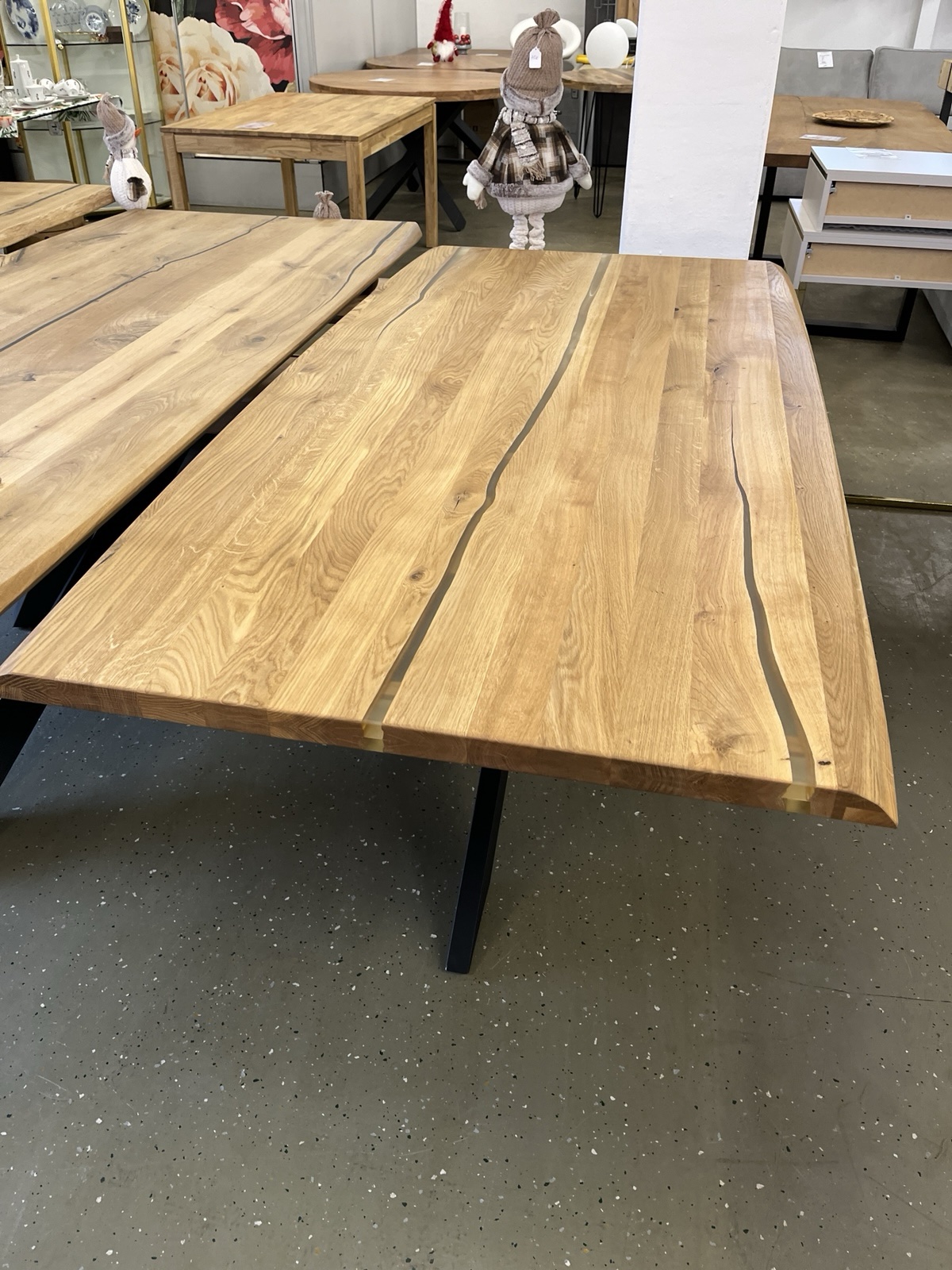 Esstisch Tisch + Massivholz Eiche 200x100x75 Epoxidharz mit Stern / Doppel X und U Gestell