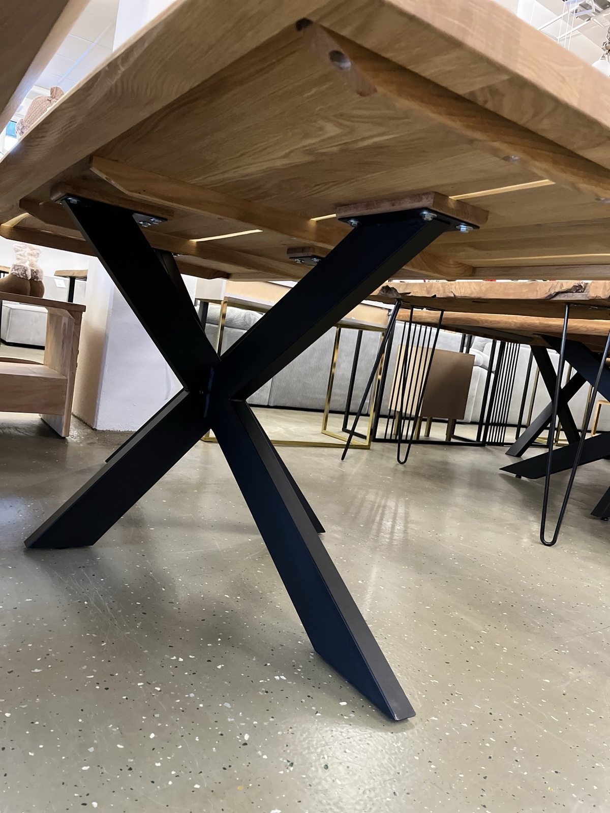 Esstisch Tisch + Massivholz Eiche 200x100x75 Epoxidharz mit Stern / Doppel X und U Gestell – Bild 11