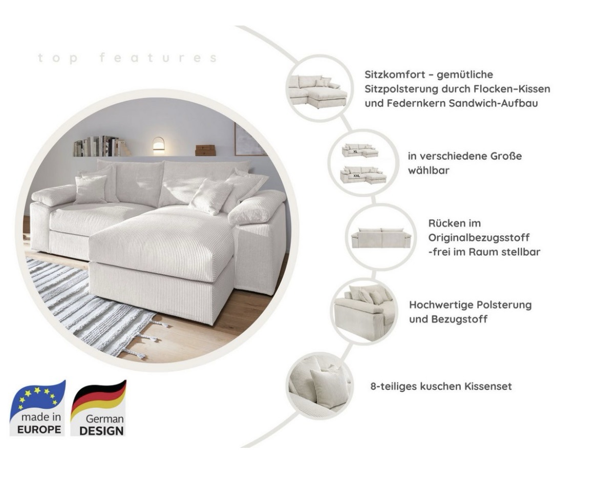 Ecksofa Mega-Sofa, XL L-Form, B: 246 cm
Bezug: Chenille-Struktur – Bild 3