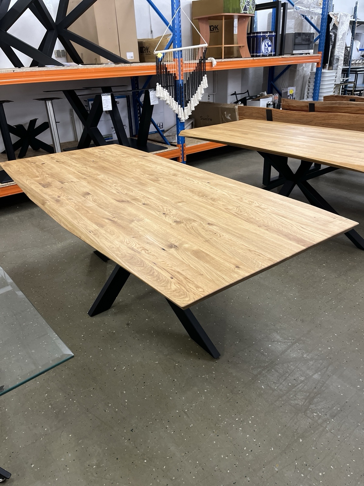 Esstisch aus Wildeiche Massiv Vollholz mit Schweizerkante 200x100x75 cm 40 mm Stark Gedoppelte Plate – Bild 6